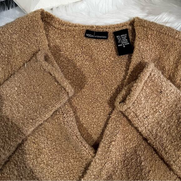 NEW Moda Intl Wool Chenille Wrap Tie Fitted Acrylic Plunge Neck Sweater S NWOT - Picture 9 of 16